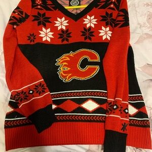 NHL Calgary Flames Red and Black Knit Ugly Christmas Sweater